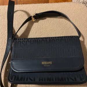Moschino Black Embossed Logo Shoulder Bag